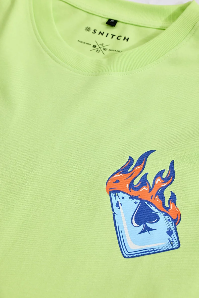 SNITCH Unhappy Lime Green Printed Slim Fit T-Shirt